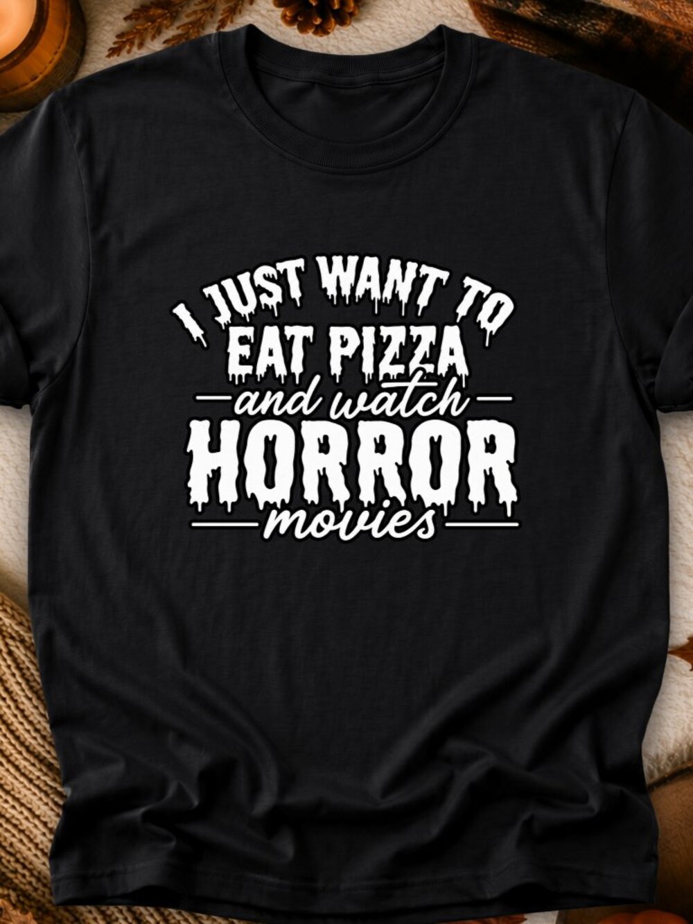 Eat Pizza Horror Movies TShirt Graphic Tee Fall Halloween Scary Movie Lover Gift